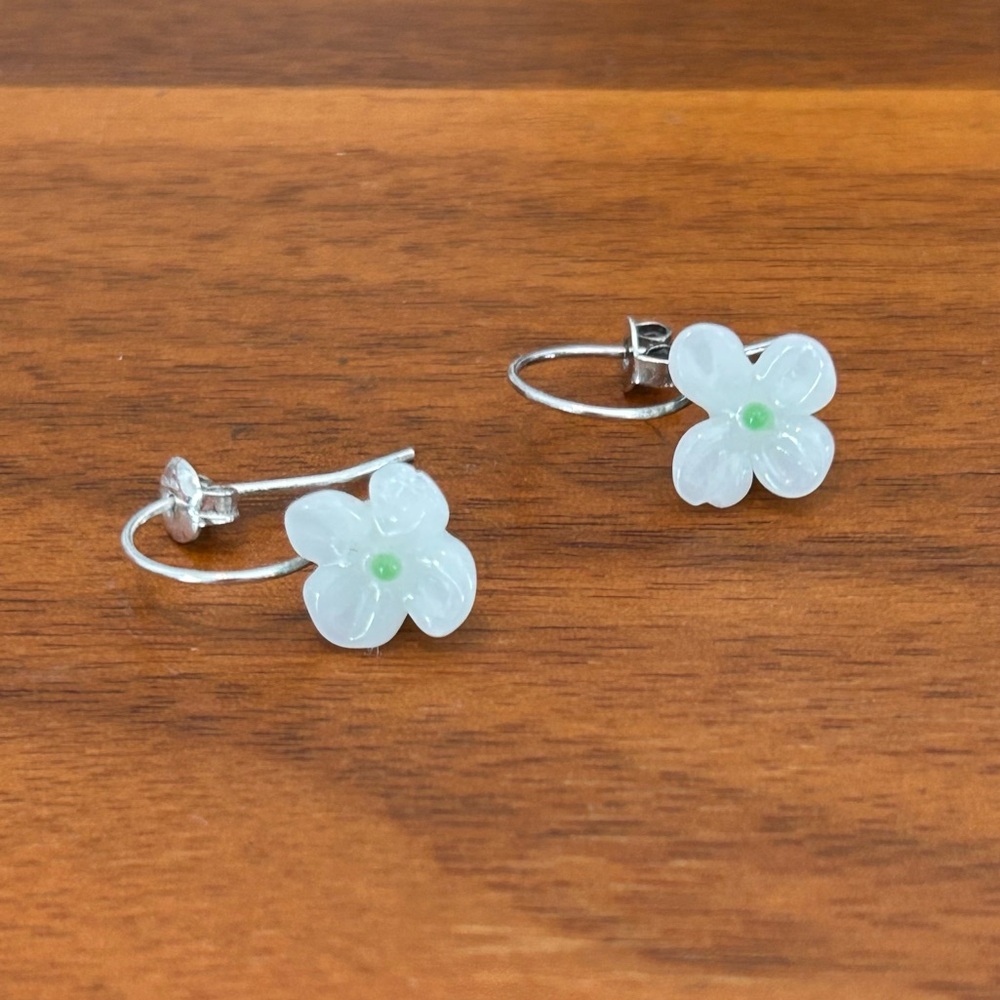 Sterling silver Flower Jasmine Dangle Drop Handmade Resin Hook Earrings